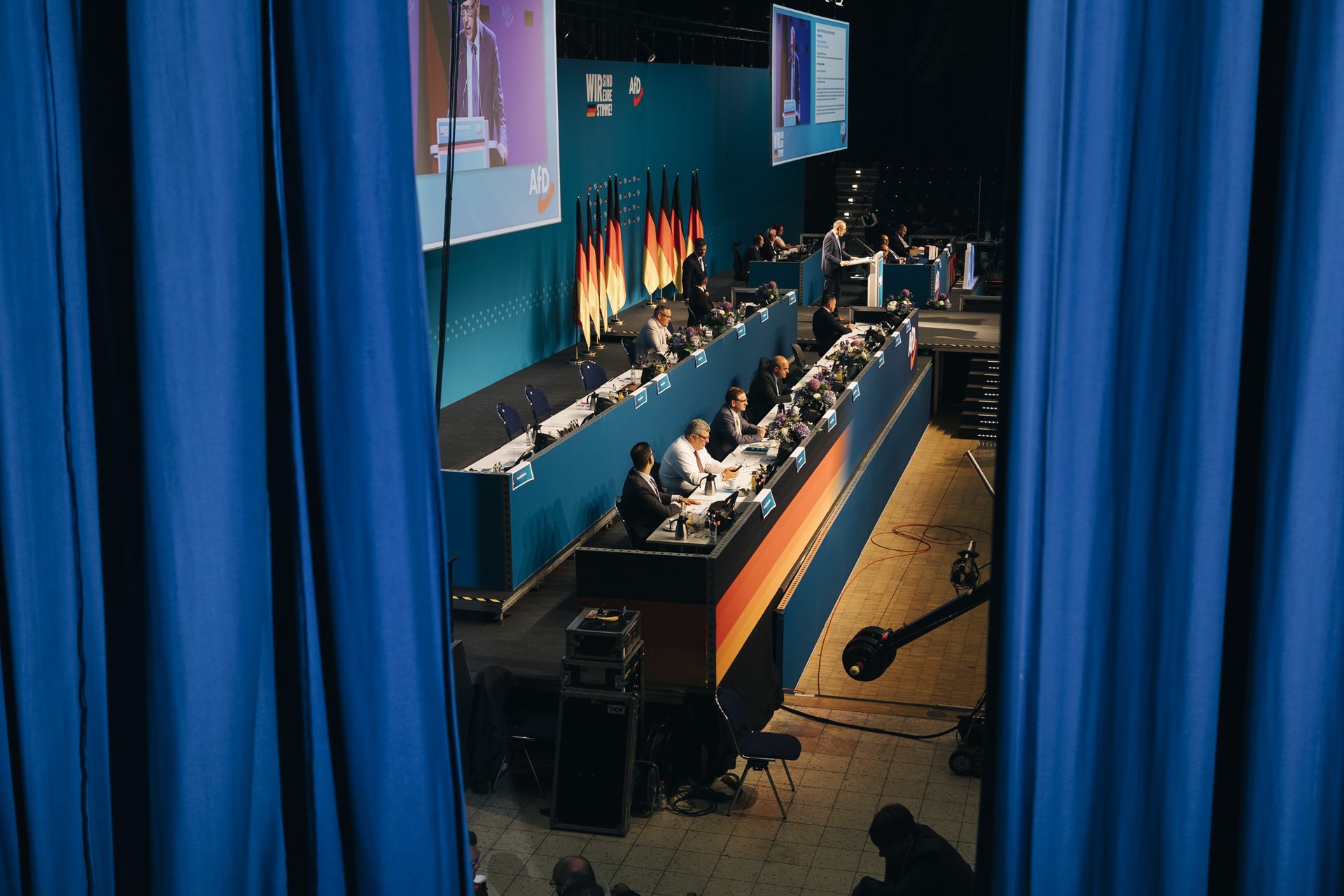 Alternative für Deutschland (AfD) holds a federal party conference in the Grugahalle, Essen, Germany. Outside the hall, some 100,000 protesters demonstrated. Many Germans see the party&rsquo;s far-right views as a threat to democracy.