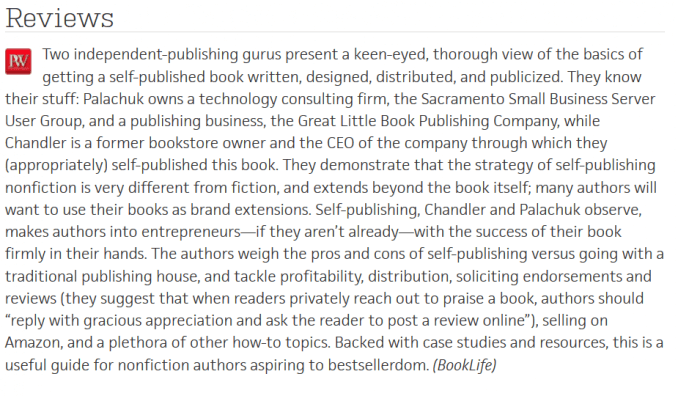 NONFICTION BOOK PUBLISHING PLAN - REVIEW BY PUBLISHERS WEEKLY